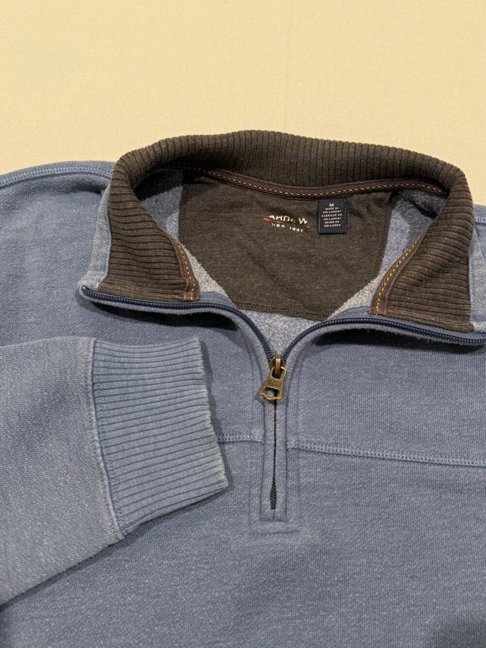 Arrow USA 1851 Men’s Medium Blue Quarter Zip Mock Neck Pullover Sweatshirt